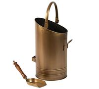 Coal Scuttle Kindling Basket Metal Bucket Brass Finish Fireplace Storage Bucket with Scoop Shovel Vintage Style Multi-Purpose Fireside Coal Kindling Storage Wood Basket