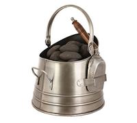 Coal Scuttle Silver Finish Metal Fireside Bucket & Shovel Fireplace Storage