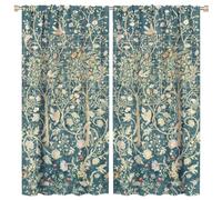 COALHO Abstract Boho William Morris Art Curtain Retro Mid Century Garden Floral Bird Window Drapes Thermal Insulated Rod Pocket Blackout Curtains for Bedroom-2 Panels 63" L x 31.5" W