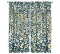 COALHO Abstract Boho William Morris Art Curtain Retro Mid Century Garden Floral Bird Window Drapes Thermal Insulated Rod Pocket Blackout Curtains for Bedroom-2 Panels 54" L x 21" W