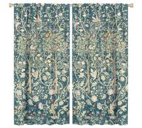 COALHO Abstract Boho William Morris Art Curtain Retro Mid Century Garden Floral Bird Window Treatments Thermal Insulated Rod Pocket Blackout Curtains for Bedroom-2 Panels 84" L x 42" W