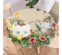 COALHO Abstract Easter Bunny Home Decor Round Polyester Tablecloth Watercolor Retro Bunny Eggs Butterfly&Flowers for Banquet Table Birthday Party Buffet Wedding-92x92CM