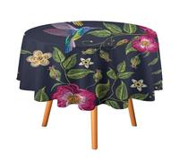 COALHO Abstract Floral Hummingbird Round Tablecloth,Rustic Farm Aesthetic Art Spring Green Leaf Round Table Cloth For Dining Kitchen Birthday Party Holiday Indoor Outside-60
