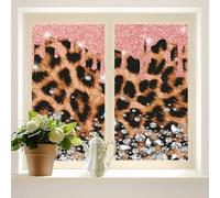 COALHO Abstract Leopard Print Home Window Film Modern Glitter Striped Wildlife Leopard Skin Design Suitable for living room,kitchen,bathroom-45W x60L CM x2Pcs