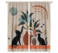 COALHO Abstract Mid Century Black Cat Curtains Rustic Boho Floral Leaves Colorful Rainbow Window Drapes Blackout Curtains Thermal Insulated Rod Pocket Curtain for Bedroom-2 Panels 63" L x 27.5" W