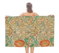 COALHO Abstract Mid Century William Morris Theme Beach Towel For Adults Oversized-51 x31,Vintage Boho Mystic Autumn Garden Florals Green Leaves Beach Towel Lightweight Quick Drying Absorbent Towel