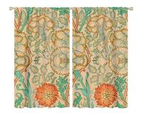 COALHO,Abstract Mid Century William Morris Theme Curtain Vintage Boho Mystic Autumn Garden Florals Green Leaves Window Treatments Thermal Insulated Rod Pocket Blackout Curtains-2 Panels 63" L x 36" W