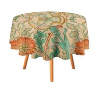 COALHO Abstract Mid Century William Morris Theme Round Tablecloth,Vintage Boho Mystic Autumn Garden Florals Green Leaves Round Table Cloth For Dining Kitchen Birthday Party Holiday Indoor Outside-60