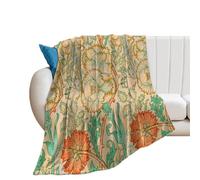 COALHO Abstract Mid Century William Morris Theme Throw Sofa Couch Fluffy Warm Blanket Vintage Boho Mystic Autumn Garden Florals Green Leaves Blanket Bed Plush Throw Flannel Throw-80W×100L CM