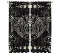 COALHO Abstract Modern Art Bat Curtain Vintage Gothic Galactic Universe Floral Rose Full Moon Window Drapes Thermal Insulated Rod Pocket Blackout Curtains for Bedroom-2 Panels 54" L x 21" W