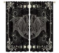 COALHO Abstract Modern Art Bat Curtains Vintage Gothic Galactic Universe Floral Rose Full Moon Window Drapes Blackout Curtains Thermal Insulated Rod Pocket Curtain for Bedroom-2 Panels 84" L x 42" W