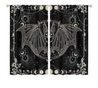 COALHO Abstract Modern Art Bat Curtains Vintage Gothic Galactic Universe Floral Rose Full Moon Window Treatment Blackout Curtains Thermal Insulated Rod Pocket Curtain-2 Panels 63" L x 36" W