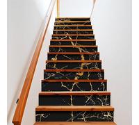 COALHO Abstract Modern Art Black Marble Stair Riser Decoration Decorative Decals Rustic Luxury Black Golden Marble Peel and Stick Stickers 100CMx18CMx1 Set