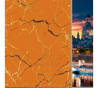 COALHO Abstract Modern Art Orange Marble Privacy Blackout Window Film Rustic Luxury Orange Golden Marble Reusable Self Adhesive Insulated Window Stickers-45W x60L CM x1Pcs