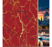 COALHO Abstract Modern Art Red Marble Privacy Blackout Window Film Rustic Luxury Red Golden Marble Reusable Self Adhesive Insulated Window Stickers-45W x60L CM x1Pcs