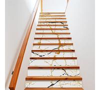 COALHO Abstract Modern Art White Marble Staircase Stickers Art Stickers Staircase Decorations Rustic Luxury White Golden Marble Home Decoration 100CMx18CMx1 Set