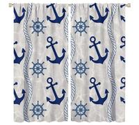 COALHO Abstract Modern Nautical Anchor Curtain Watercolor Coastal Ocean Rudder Anchor Window Treatments Thermal Insulated Rod Pocket Blackout Curtains for Bedroom-2 Panels 84" L x 42" W