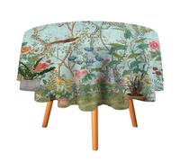 COALHO Abstract William Morris Floral Bird Circular Tablecloth For Kitchen,Rustic Mid Century Spring Garden Green Leaves Florals Round Tablecloth Waterproof Table Cloth For Picnic Outdoor-36