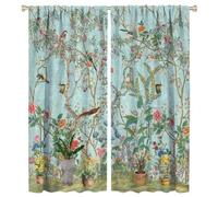 COALHO Abstract William Morris Floral Bird Curtain Rustic Mid Century Spring Garden Green Leaves Florals Window Treatments Thermal Insulated Rod Pocket Blackout Curtains- 2 Panels 63" L x 27.5" W