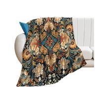 COALHO Abstract William Morris Floral Blankets Super Soft Flannel Throw Rustic Aesthetic Art Watercolor Spring Floral Theme Throw Soft Cozy Bedding Bedroom Blanket-150W×200L CM