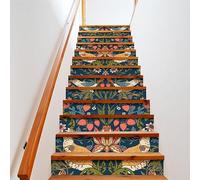 COALHO Abstract William Morris Print Staircase Stickers Art Stickers Staircase Decorations Watercolor Vintage Floral Flower Bird Art Home Decoration 100CMx18CMx1 Set