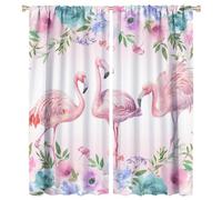 COALHO Beautiful Animals Flamingo Curtains Pink Art Watercolor Spring Garden Floral Flamingo Print Window Drapes Blackout Curtains Thermal Insulated Rod Pocket Curtain-2 Panels 63" L x 27.5" W