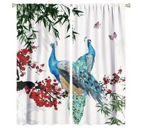 COALHO Beautiful Bird Peacock Curtain Watercolor Japanese Cherry Blossoms Bamboo Peacock Butterflies Window Treatments Thermal Insulated Rod Pocket Blackout Curtains-2 Panels 72" L x 31.5" W