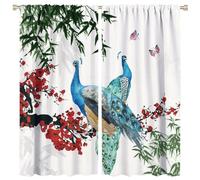 COALHO Beautiful Bird Peacock Curtains Watercolor Japanese Cherry Blossoms Bamboo Peacock Butterflies Window Drapes Blackout Curtains Thermal Insulated Rod Pocket Curtain-2 Panels 84" L x 42" W