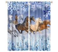 COALHO Beautiful Horses Curtains Realistic Modern Winter Forest Farm Animal Horse Blue Flowers Window Treatment Blackout Curtains Thermal Insulated Rod Pocket Curtain-2 Panels 63" L x 27.5" W