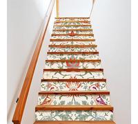 COALHO Bohemia William Morris Art Staircase Stickers Art Stickers Staircase Decorations Abstract Retro Mid Century Boho Floral Bird Home Decoration 100CMx18CMx1 Set