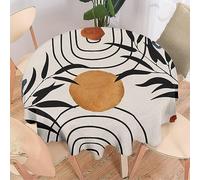 COALHO Boho Mid Century Home Decor Round Polyester Tablecloth Abstract Modern Minimalist Palm Leaves Geometric Cute Sun Arch Design for Banquet Table Birthday Party Buffet Wedding 178x178CM(70x70in)
