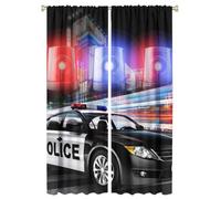 COALHO Cartoon Boys Girls Room Police Car Curtains Modern City Policeman Theme Vehicle Print Window Drapes Blackout Curtains Thermal Insulated Rod Pocket Curtain for Bedroom-2 Panels 63" L x 21" W