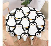 COALHO Cartoon Penguin Home Decor Round Polyester Tablecloth Funny Winter Cute Little Penguin for Banquet Table Birthday Party Buffet Wedding-178x178CM(70x70in)