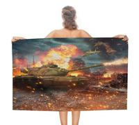 COALHO Cool Fighter Airplane Beach Towel For Adults Extra Large,Rustic Modern Tank Burning City Street Aircraft Beach Towel Hotel Gym Beach Bath Towel-51 x31