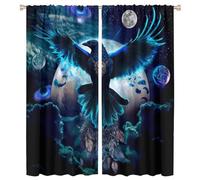 COALHO Cool Forest Wildlife Raven Curtain Abstract Feather Dreamcatcher Full Moon Planet Star Crow Window Drapes Thermal Insulated Rod Pocket Blackout Curtains for Bedroom- 2 Panels 63" L x 27.5" W