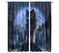 COALHO Cool Galaxy Full Moon Wolf Curtains Watercolor Gothic Misty Forest Wolf Star Print Window Treatment Blackout Curtains Thermal Insulated Rod Pocket Curtain for Bedroom- 2 Panels 63" L x 27.5" W