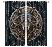 COALHO Cool Norse Viking Wolf Curtain Abstract Modern Art Geometric Viking Wolves Window Drapes Thermal Insulated Rod Pocket Blackout Curtains for Bedroom- 2 Panels 84" L x 42" W