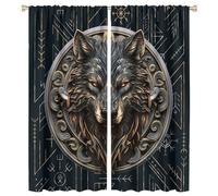 COALHO Cool Norse Viking Wolf Curtain Abstract Modern Art Geometric Viking Wolves Window Drapes Thermal Insulated Rod Pocket Blackout Curtains for Bedroom- 2 Panels 63" L x 27.5" W