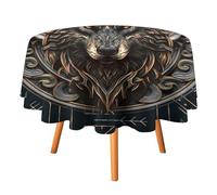 COALHO Cool Norse Viking Wolf Round Tablecloth,Abstract Modern Art Geometric Viking Wolves Round Table Cloth For Dining Kitchen Birthday Party Holiday Indoor Outside-36