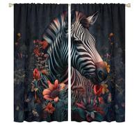 COALHO Cool Spring Floral Zebra Curtain Aesthetic Modern African Jungle Animal Zebra Window Treatments Thermal Insulated Rod Pocket Blackout Curtains for Bedroom- 2 Panels 84" L x 42" W