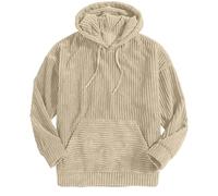 COALHO Corduroy Hoodies for Men, Fall Winter Long Sleeve Patchwork Hooded Sweatshirt Drawstring Casual Pullover Sweater (Off-white,XL)