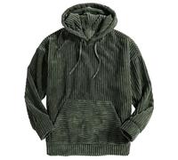 COALHO Corduroy Hoodies for Men, Fall Winter Long Sleeve Patchwork Hooded Sweatshirt Drawstring Casual Pullover Sweater (olive green,3XL)