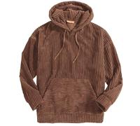 COALHO Corduroy Hoodies for Men, Fall Winter Long Sleeve Patchwork Hooded Sweatshirt Drawstring Casual Pullover Sweater (brown,3XL)