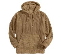 COALHO Corduroy Hoodies for Men, Fall Winter Long Sleeve Patchwork Hooded Sweatshirt Drawstring Casual Pullover Sweater (camel,L)