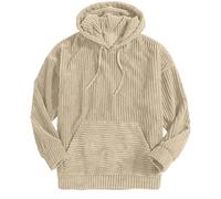 COALHO Corduroy Hoodies for Men, Fall Winter Long Sleeve Patchwork Hooded Sweatshirt Drawstring Casual Pullover Sweater (Off-white,L)