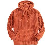 Corduroy Hoodies for Men, Fall Winter Long Sleeve Patchwork Hooded Sweatshirt Drawstring Casual Pullover Sweater (orange red,L)