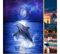 COALHO Cute Dolphin Privacy Blackout Window Film Fantasy Galaxy Ocean Theme Night Full Moon Dolphin Reusable Self Adhesive Insulated Window Stickers-60W x90L CM x1Pcs