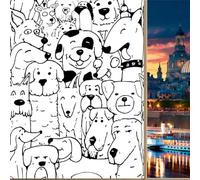 COALHO Cute Pug Dogs Home Window Film Abstract Black & White Puppy Pet Animal Dogs Suitable for living room,kitchen,bathroom-60W"x200L"CM x1Pcs