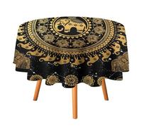COALHO Fantasy Boho Indian Wildlife Elephant Round Tablecloth,Rustic Watercolor Mandala Space Galaxy Star Print Round Table Cloth For Dining Kitchen Birthday Party Holiday Indoor Outside-50