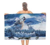 COALHO Fantasy Forest Galaxy Wolf Beach Towel For Adults Extra Large,Modern Winter Misty Snowy Mountain Wolves Howling Beach Towel Hotel Gym Beach Pool Towel-51 x31